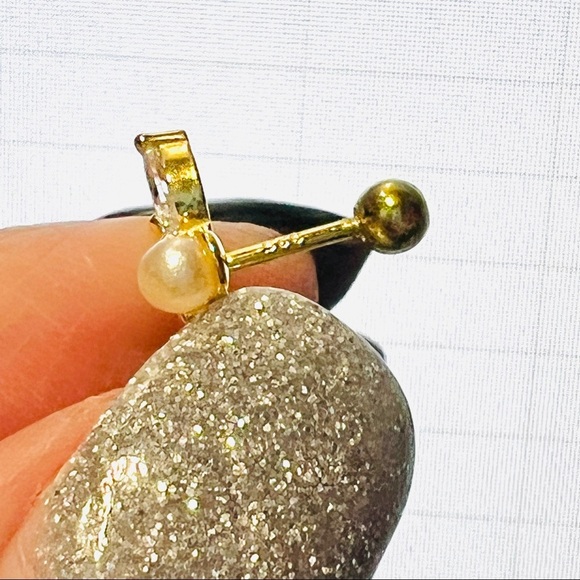 Edwina Pearl Marquise Crystal CZ 18k Gold Plated S925 Pierced Stud Earring 1pc - Picture 6 of 7